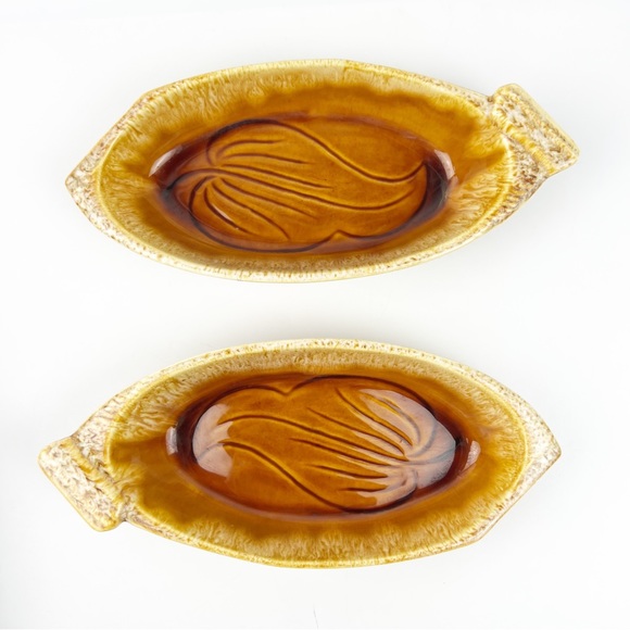 2 Vintage Maurice of California Pottery Ceramic Brown Dish AP 521 Peppers Olive - Picture 1 of 8